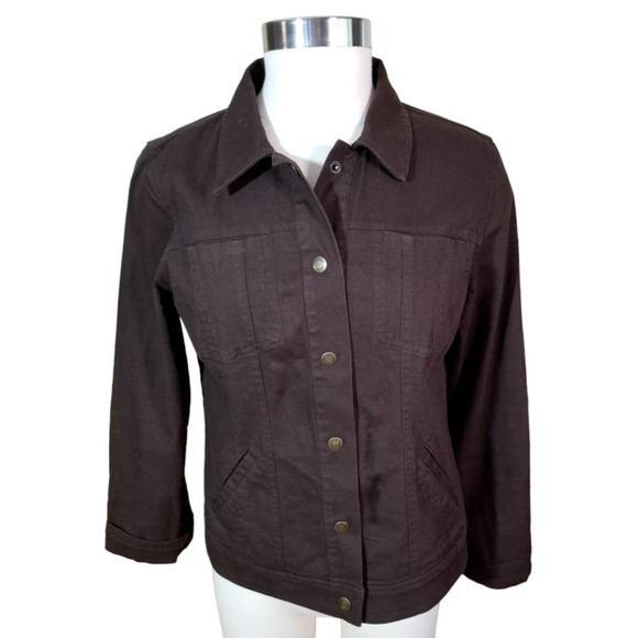 Christopher Banks Womens Roll Tab Long Sleeve Brown Button Up Jacket Sz Small - Picture 2 of 13